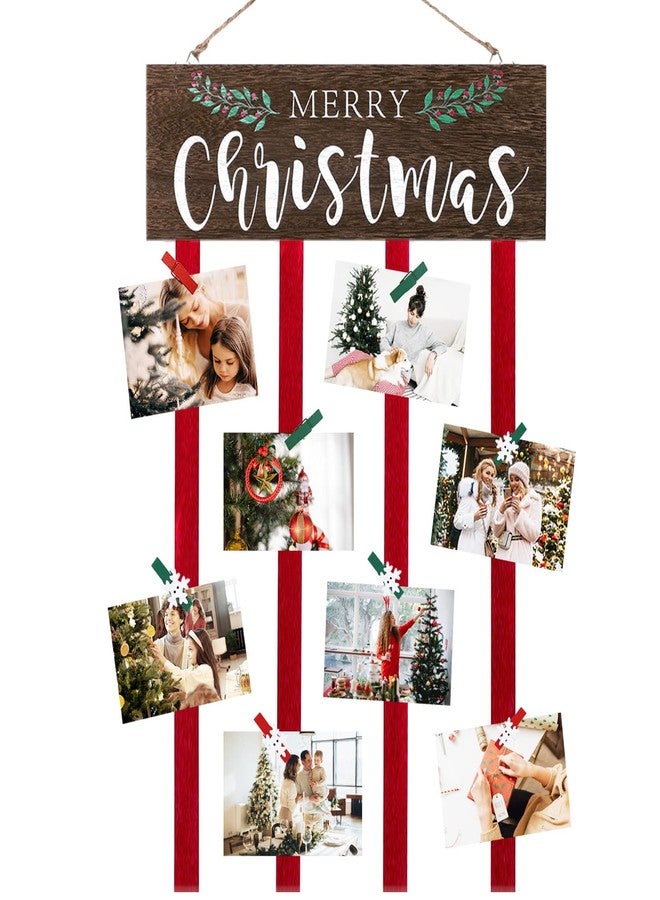 KORMMCO Christmas Card Holder Display, Card Holder Wall Display, Merry Christmas Wooden Decor, Xmas Hanging Picture Holders with 24 Photo Clips, Xmas Decor for Wall Door Window Home - Image 1